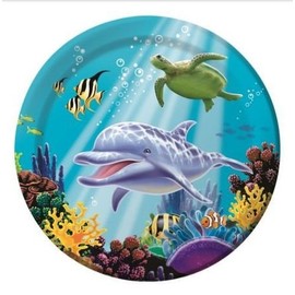 Paper Party Plates - Ocean Animal Themed - 9" round - 18 count