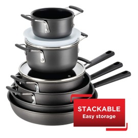 T-fal All-In-One Hard Anodized Dishwasher Safe Nonstick Cookware Set, 12-Piece, Black