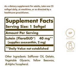 SOLGAR Solgar Lutein 40 mg 30 Softgels - Supports Eye Health - Helps Filter Out Blue-Light - Contains FloraGLO Lutein - Gluten Free, Dairy Free - 30 Servings
