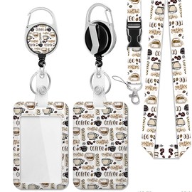 Doodle Coffee Badge Holder with Breakaway Lanyard, Inspirational Quote Lanyards for ID Badges Ajustable, Positive Retractable Badge Reel Heavy Duty, Teacher Nurse Work Office Gifts