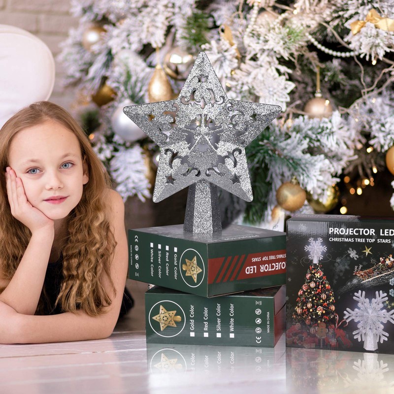 Christmas Tree Topper Lighted Projector for Christmas Tree Decorations Ornaments,