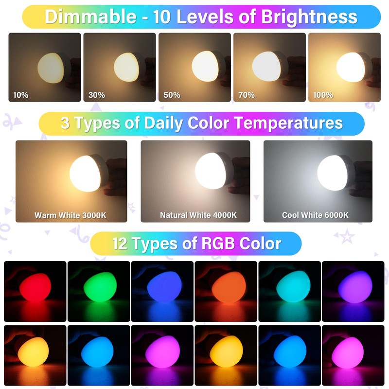 E12 Rechargeable Light Bulb with Remote Control Timer and 15