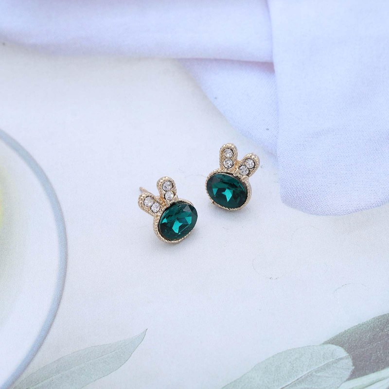 Cybche CZ Emerald Rabbit Earrings Rabbit Ear Earrings Gold Rabbit