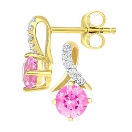 Naava 9ct Yellow Gold Round Pink Sapphire and Diamond Twist Drop Earrings