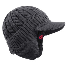 Janey&Rubbins Winter Outdoor Sports Visor Beanie with Earflaps Knit Ski Hat with Brim Fleece Lined Skull Cap (Grey)