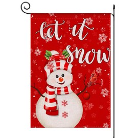 YaoChong Let It Snow Snowman Christmas Garden Flag 12.5x18 Inch Double Sided,Winter Red Yard Farmhouse Outdoor Decorative Flag