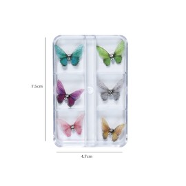 2 Box Assorted Color Tulle 3D Butterfly with Magnet Nail Sequin for Nail Art Decorations Supplies Crafts, 12 Pcs