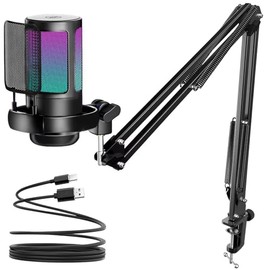 KingSom - Micrófono USB Cardioide para juegos para PC, micrófono condensador de cancelación de ruido con luces RGB                                    