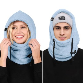 OWNGIGI Balaclava Winter Ski Mask for Men and Women Cold Weather Fleece Windproof Face Cover Warmer Scarf Sherpa Hood Ice Blue