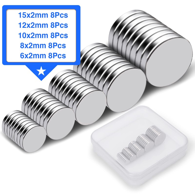 DIYMAG Small Rare Earth Magnets, 40 Pack, 5 Sizes -