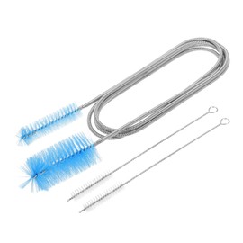 HARFINGTON 3pcs Flexible Long Drain Brush Straw Cleaner Set 61.02" Stainless Steel Double Ended Hose Brush with 8" Nylon Long Tube Pipe Cleaning for Fish Tank Sink Pipe, Blue
