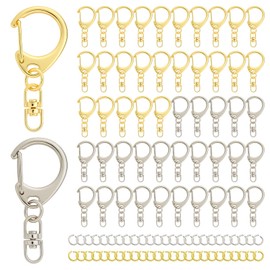 Shimmeroo 50Pcs Lobster Claw Clasps for Keychains,Open Jump Rings Key Chain Rings Keychain Clasps for DIY Keychain Hooks Charm Jewelry Clasp for Crafts Key Clip for Keychains(Gold, Silver)