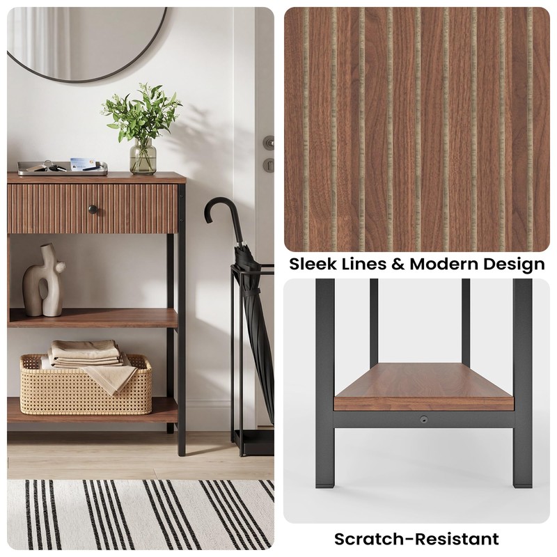 Manora Fluted Console Table with Wooden Drawers, Slim Entryway Table