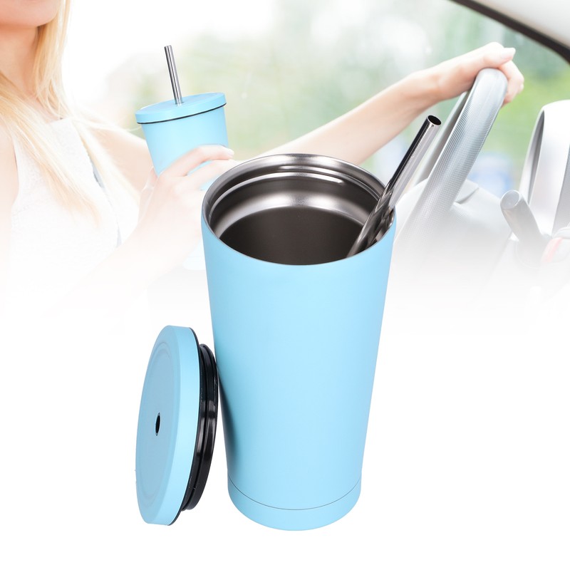 500ML Small Vacuum Coffee Cup Iced Coffee Bottle with Straw
