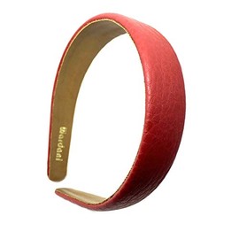 Wardani, 1" wide Leather headband handmade USA Calfskin Leather (Red)