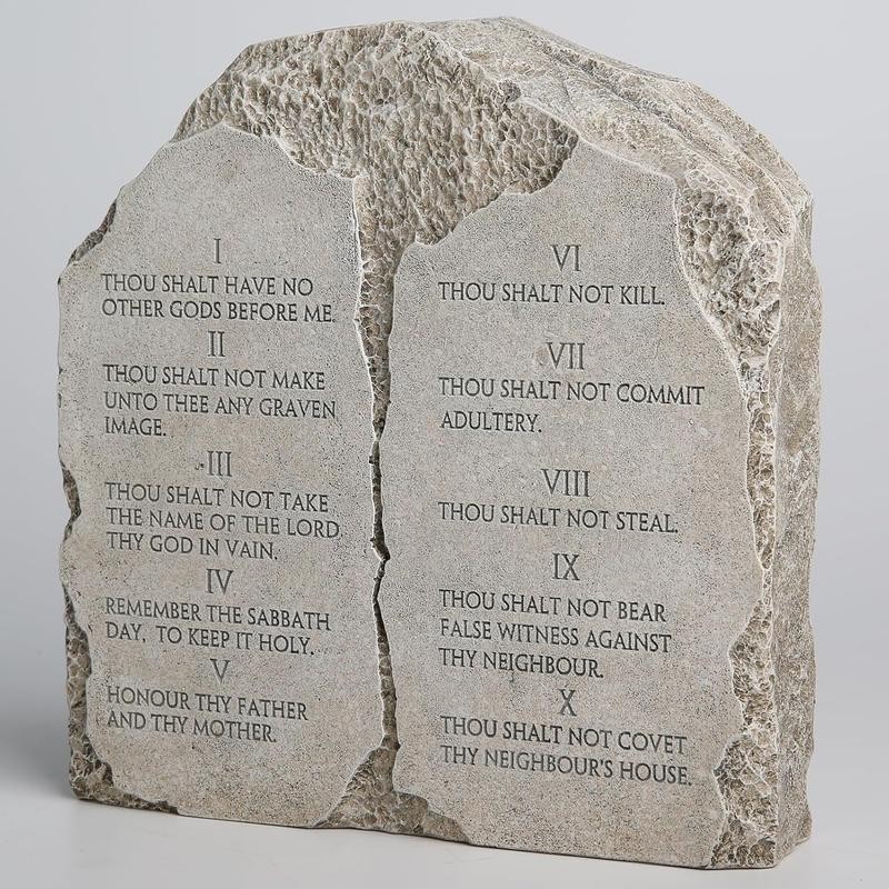 Ten Commandments Tabletop Decor - 6.8-Inch Stone Effect Religious Statue