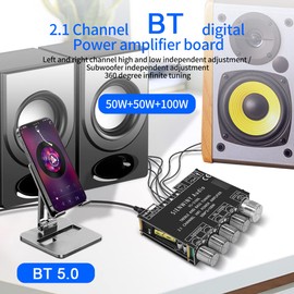 Loudspeaker, Eacam BT5.0 Intelligent 2.1 Channel Power Audio Stereo Subwoofer Amplifier Board 50W+50W+100W Treble Bass Note Tuning Mobilephone APP Contro