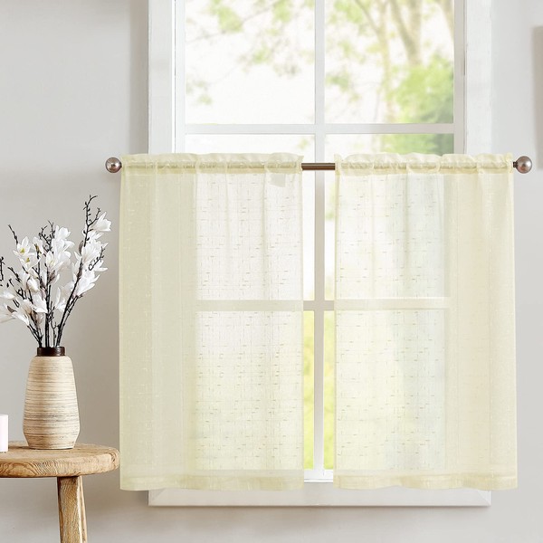 TOPICK Half-Curtains, Transparent, Bistro Curtains with Cross Pattern, Semi-Sheer Curtains,