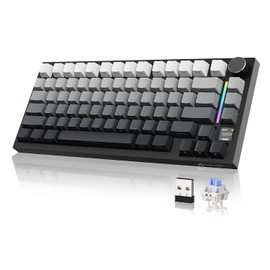ATTACK SHARK X820 Ultra Teclado Mecánico Inalámbrico con Pantalla Inteligente TFT y Perilla,Teclado Gaming 75% Hot-Swappable, BT/2.4G/Cableado,RGB LED Frontal,Keycaps PBT (Noite de Lua-Switch Shark)
