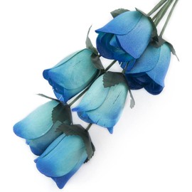 6 Blue Roses with Dark Blue Tips Half Open Bud Wooden Roses for Crafts Custom Bouquets and Other Projects. 16 Colors to Choose from.