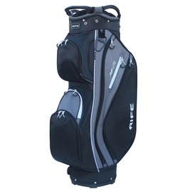 Rife Golf RF-LITE Premium Cart Bag – 14-Way Organizer Divider Top with Putter Pit Well 9.5" Lightweight Nylon Bag 9 Zippered Pockets Insulated Cooler Ample Storage Pockets Black Gray Colors