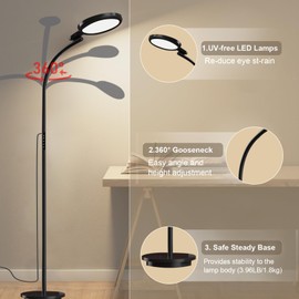 Sozapooty Light Therapy Lamp 10000 Lux UV-Free Sun Lamp, 360° Gooseneck Happy Lamp with 5 Colors & 5 Brightness Levels & Remote Control + Touch Dual Control (Black)