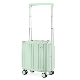 Somago Aluminum Frame 18" Carry On Luggage Wide Handle Suitcase Built-In Double TSA Lock Hardside Lightweight PC Travel Suitcase with Spinner Wheels, Lime