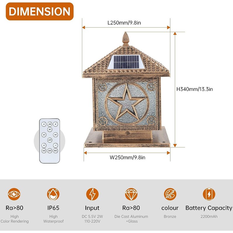 SLAWA Outdoor Solar Post Cap Light 9.8In Bronze Column Lights