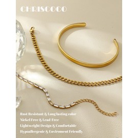 Chriscoco 3 Pieces Women's Gold 14 Carat Gold-Plated Stainless Steel Bracelet Women's Adjustable Bracelets Gold Twist Figaro Snake Bracelet Set Tennis Bracelet Golden Bracelets Jewellery for Women