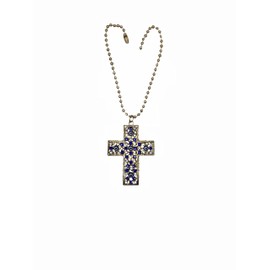 LUCKBOOSTIUM Rhinestone Cross Charm Hanging Accessory - Gold and Blue Interior Decor for Your Car, Evil Eye Ornamentation and Bible-Inspired Rear View Mirror Accessories, Home and Office Décor