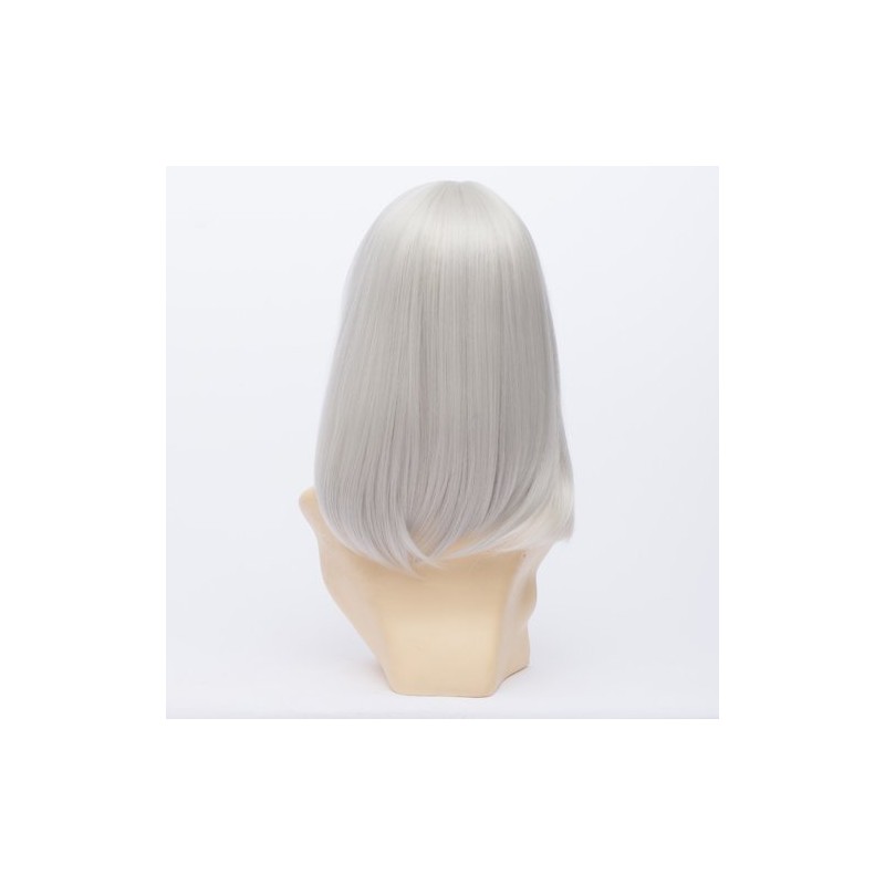 Anime Wig 45cm 原宿風 ハロウィーンパーティー シルバー白 ファッション セミロングストレート 前髪斜め アニメ
