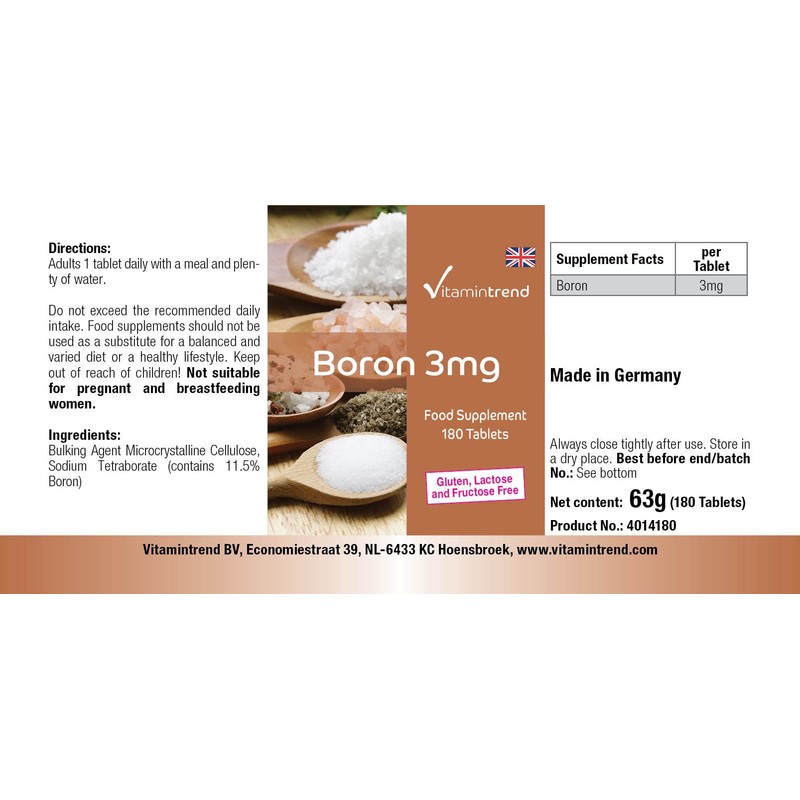 Boron 3 mg - 180 Tablets For 6 months. Vegan
