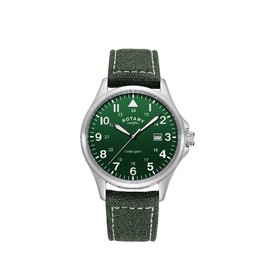 Rotary Mens Pilot Analogue Quartz Watch with Green Dial and Green Canvas Strap GS00473/56