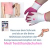 Medi textile gloves for easy putting on compression socks, including