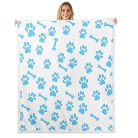 Feelyou Dog paw Prints Fleece Throw Blanket Throw 50"x60" Kids Cute Plush Blanket for Bed Sofa Couch Kawaii Sherpa Blanket Bright Blue Fuzzy Blanket Room Decor