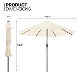 MoNiBloom 9 ft Umbrella for Outside, Solar LED Lighted Patio Umbrella with 8 Ribs Tilt and Crank Lift System Market Table Windproof Fixed Height Umbrella for Pool Deck Backyard, Beige