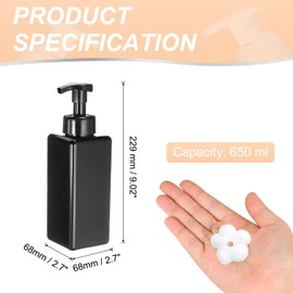 sourcing map 2PCS Square Empty Foam Pump Bottle, 650ml Travel Foam Soap Dispenser Empty Refillable Plastic Pump Bottle for Lash Shampoo, Hand Soap, Facial Lotion(9", Black)