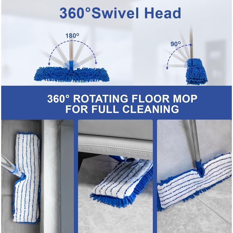 Microfiber Dust Mop for Floor Cleaning - Dual-Sided Washable Pads,
