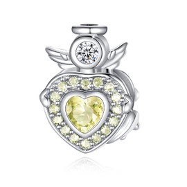 FOREVER QUEEN Women's Charms Angel Wings Charm Love Heart Pendant 925 Sterling Silver Charms Birthstone Pendant for Bracelets and Necklaces, Sterling Silver