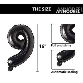 AnnoDeel 10 pcs 16inch Number Black Mylar Balloons, 0~9 Black Foil Balloons for Birthday Wedding Party Decorations Number Balloons