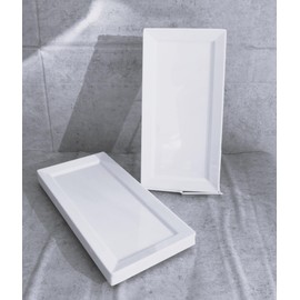 Ebros 14" Long White Jade Melamine Contemporary Rectangular Serving Plate or Dish Platter Restaurant Supply For Salad Dessert Appetizer Cheese Fruits Cupcakes Serveware Dining