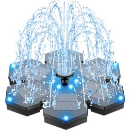 SZMP Solar Fountain 2025 Upgraded, 3.5W Snowflake Double Layer Colorful Lights, 2000mAh Battery 4 Fixes & 7 Nozzles, Solar Bird Bath Fountain for Garden Patio Pond Outdoor Décor