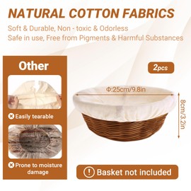 Pack of 2 25 cm Baker's Linen Dough Cloth + 28 cm Fermentation Foil Dough for Covering, Linen Cloth Bread Baking Round with Elastic Band, Sourdough Cover Covers, Covers for Proofing Baskets for Dough