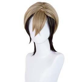 LABEAUTÉ Zanka Cosplay Wig Brown Blonde Layered Short Anime Wig Heat Resistant Synthetic Hair Costume Wig for Halloween Comic Con Party Carnival with Wig Cap
