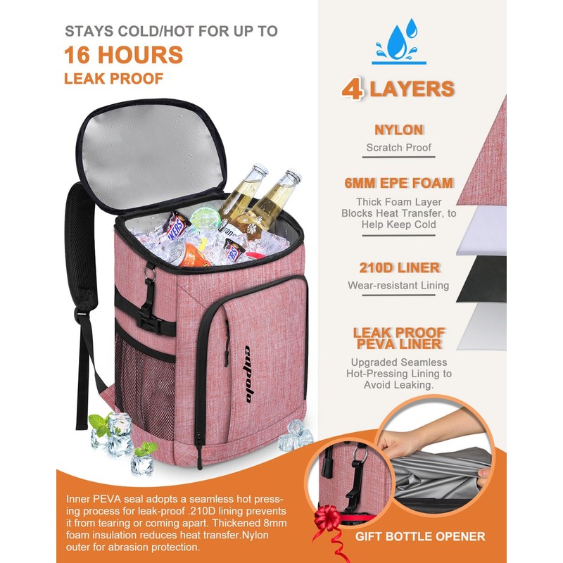 Capolo Cooler Backpack Insulated Waterproof for Women Men, leak Proof
