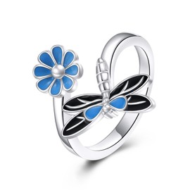 Dragonfly Ring for Women Sterling Silver Daisy Adjustable Open Ring Jewelry Gifts