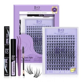 B&Q B03 156 Pieces Natural Lashes Extension Set - Gentle Everyday Density with Flexible Cluster Lashes, Natural Beauty Effect in 15 Minutes, Eyelashes B03-8-16MIX