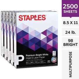 Staples Inkjet Paper, 8 1/2" x 11", Bright White, Half Case