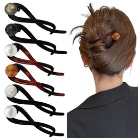 6Pcs Pearl French Twist Hair Pins, Banana French Pearl Hair Clips Elegant French Pearl Hair Claw Clips Multicolored French Hair Pins, French Pearl Hair Clips for Thick Hair Women Hair Accessories