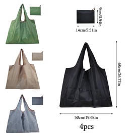 Xmart Pack of 4 Shopping Bags, Foldable Shopping Bag, Large, Lightweight Shopping Bag, Washable, Reusable, Solid Colour Shopping Bags, Fruit and Vegetable Storage for Daily Shopping, colour